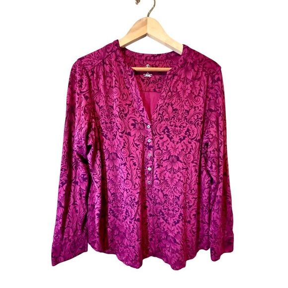 Lands’ End Long Sleeved Top Floral Blouse Size L - Picture 1 of 10